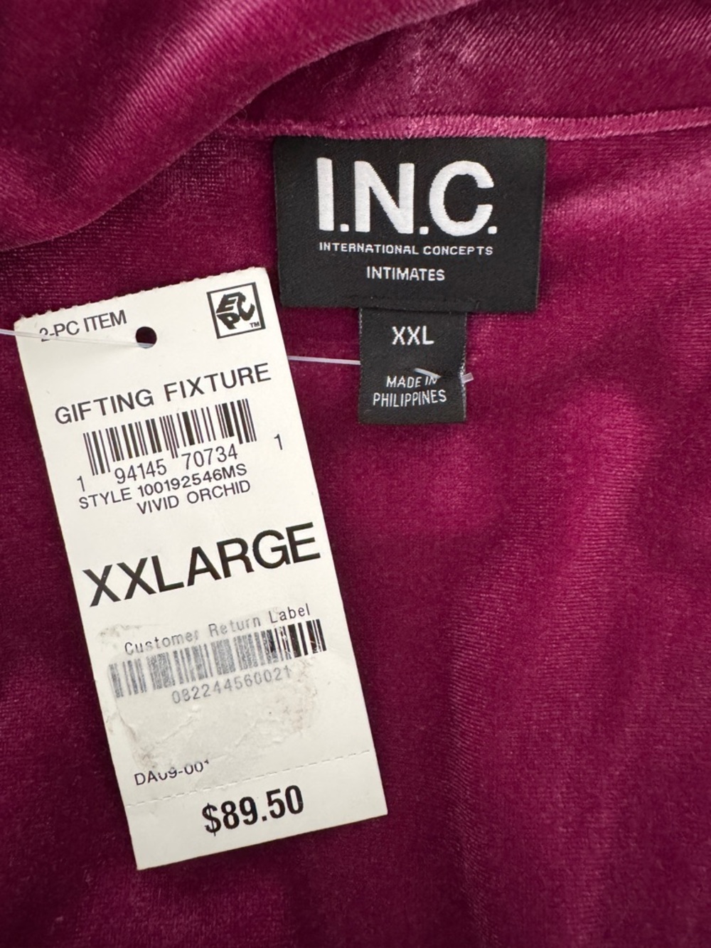 INC International Concepts Vivid Orchid Velvet Pajama Top, Size XXL - NWT - Picture 10 of 10